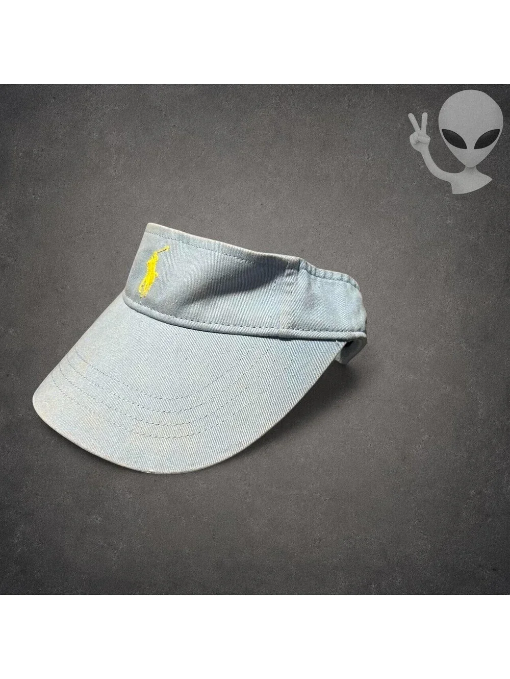 Vintage Polo Ralph Lauren Sky Blue Visor Hat Yellow Pony Adjustable Cotton